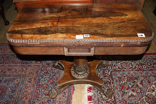 A George III mahogany folding tea table and a Victorian rosewood card table, both a.f. (2)